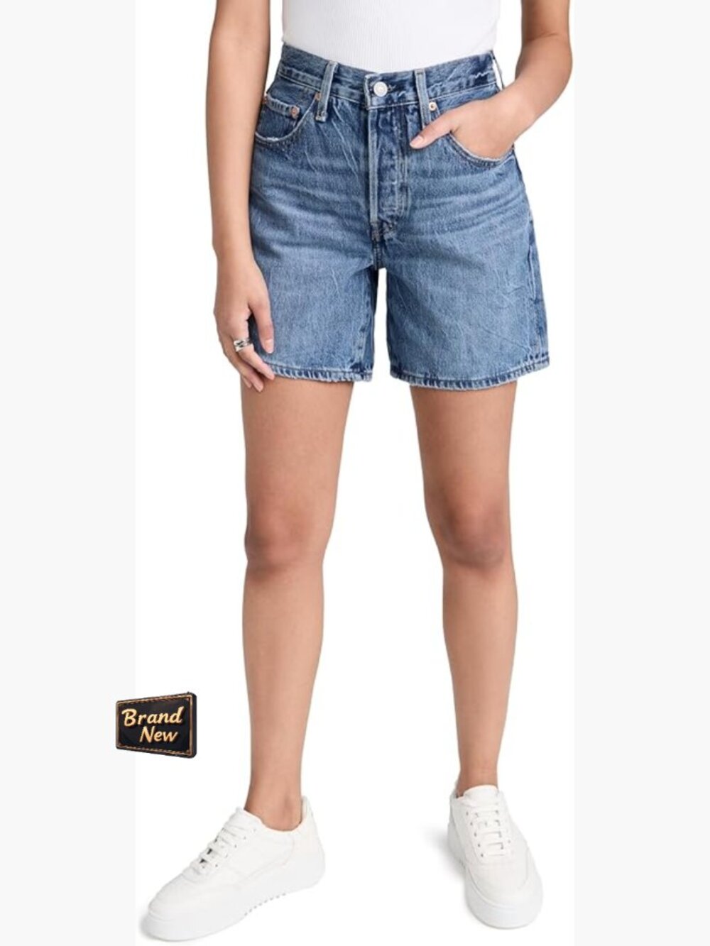 High Rise Mid Thigh Denim Shorts, Classic Vintage Style